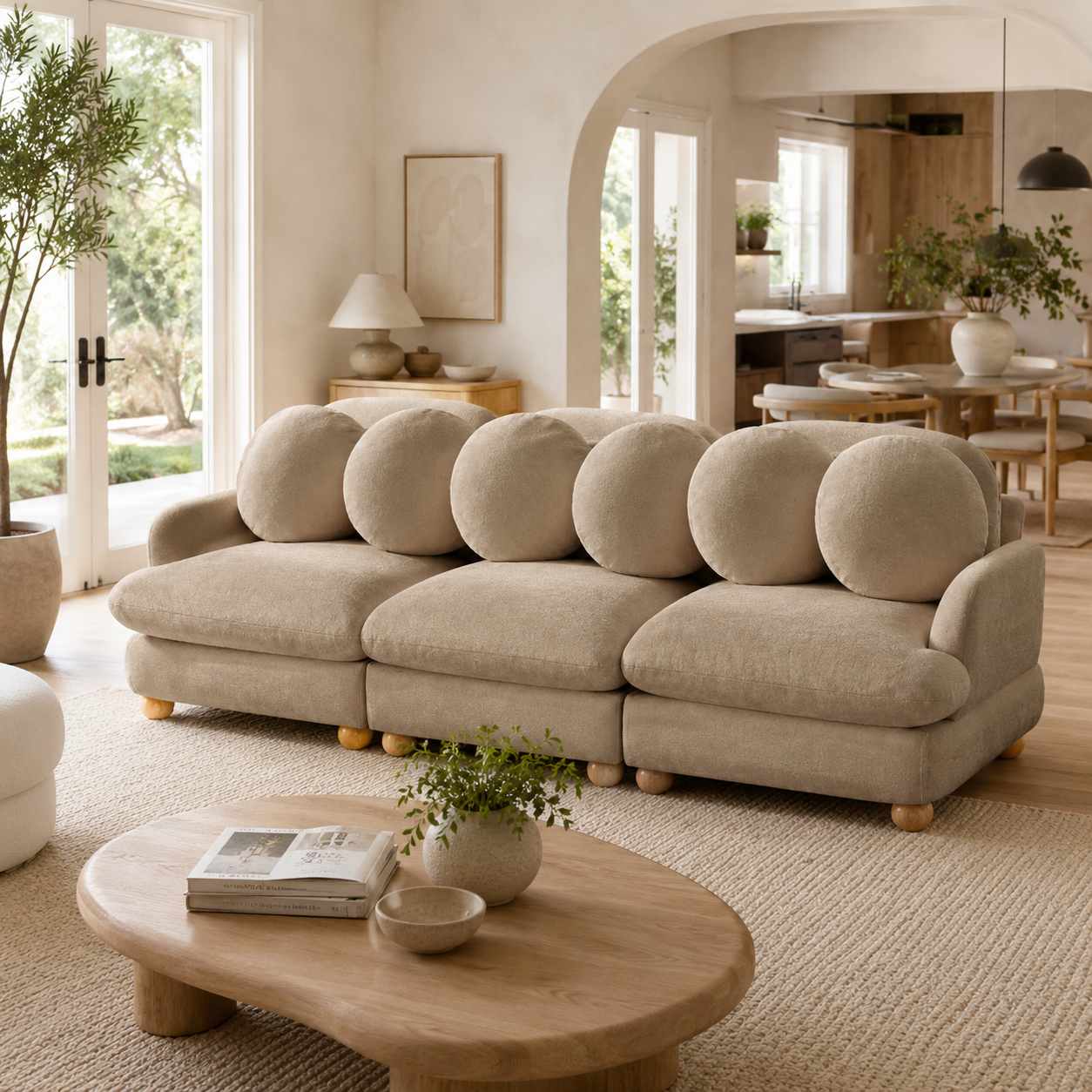 Montclair 95" 3-Seater Modular Chenille Sofa with 6 Round Pillows
