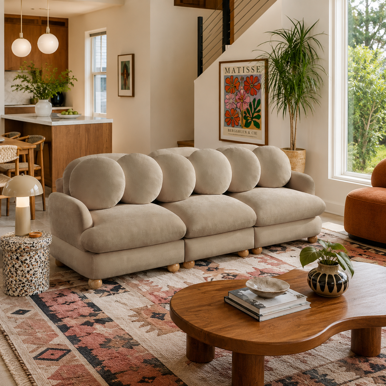 Montclair 95" 3-Seater Modular Chenille Sofa with 6 Round Pillows