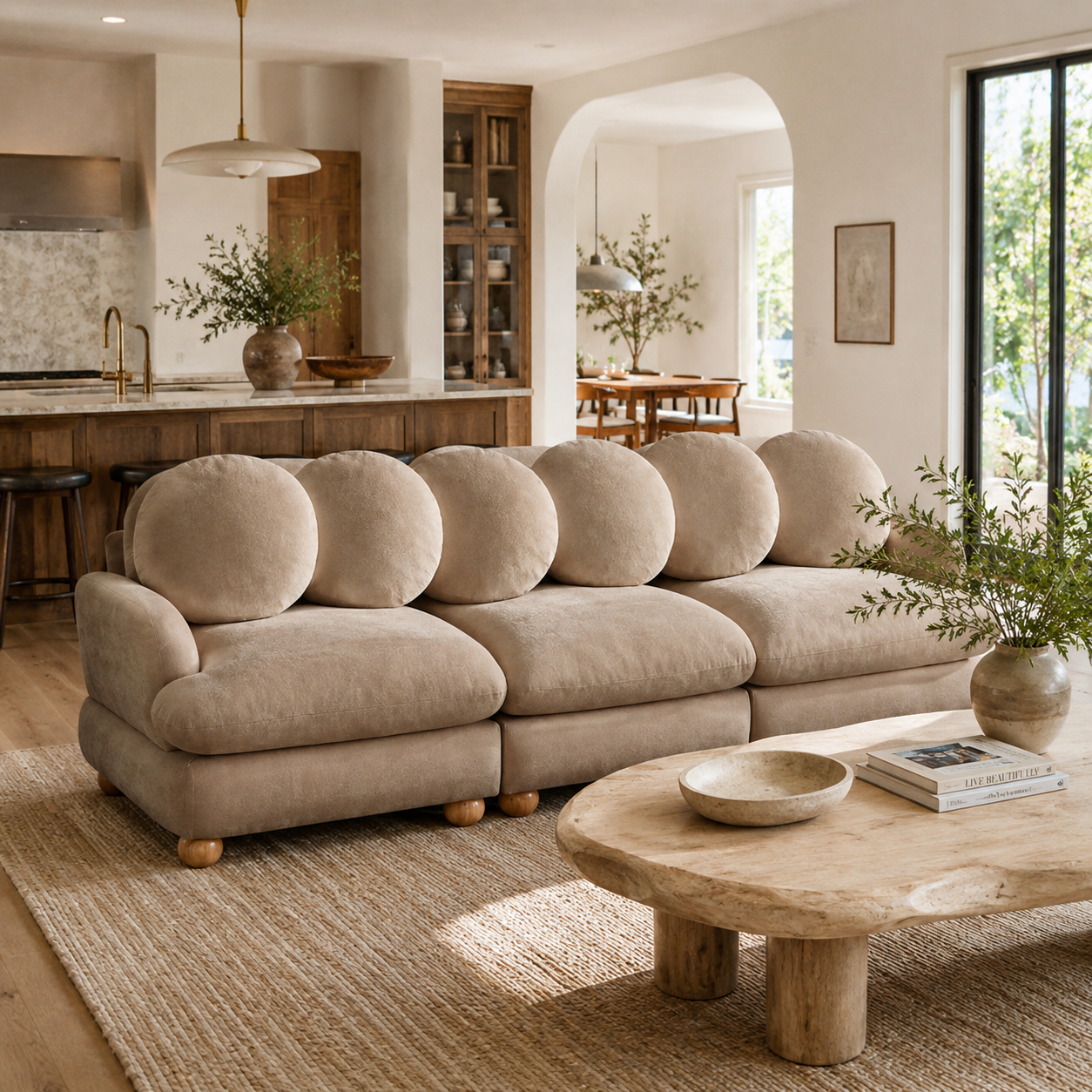 Montclair 95" 3-Seater Modular Chenille Sofa with 7 Round Pillows