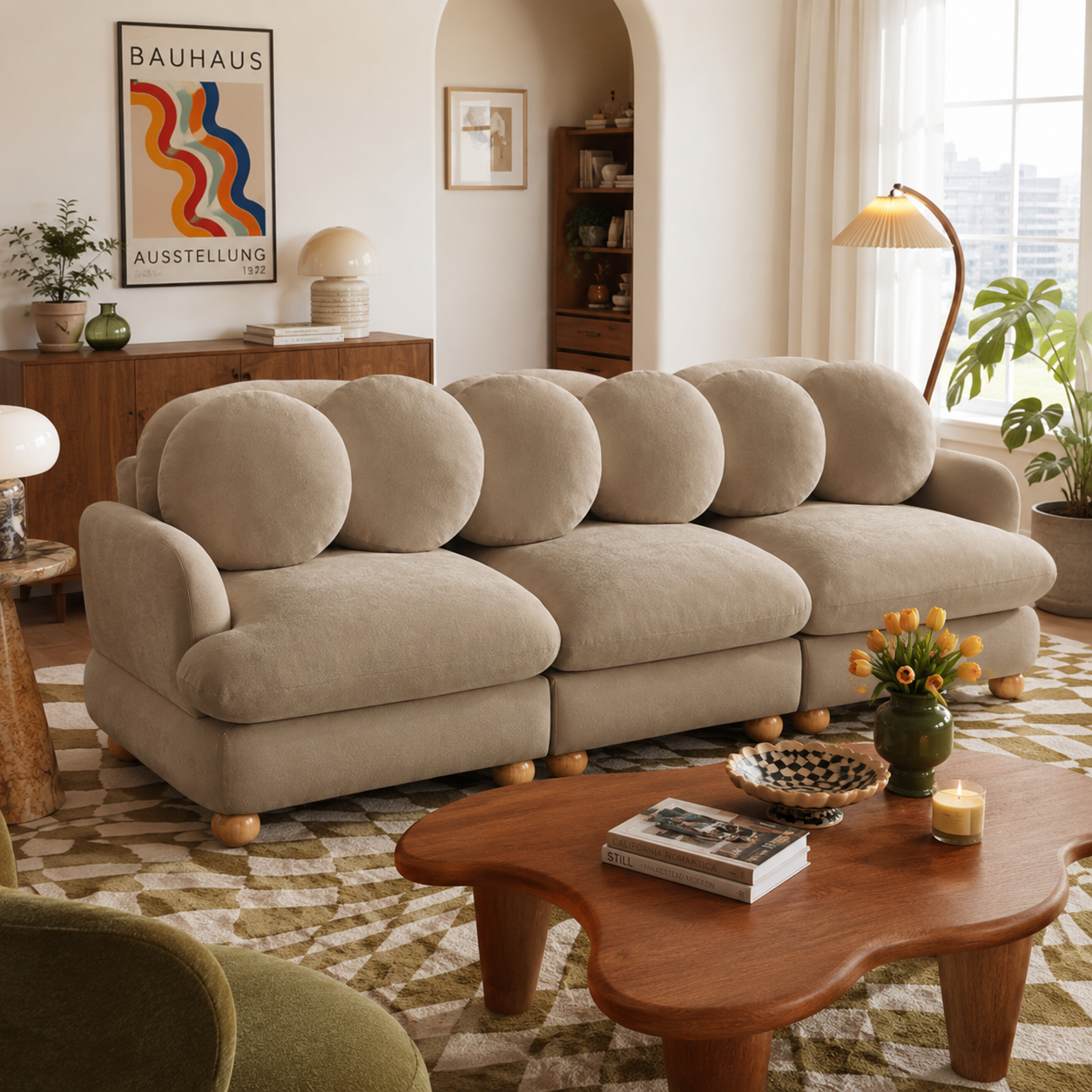 Montclair 95" 3-Seater Modular Chenille Sofa with 6 Round Pillows