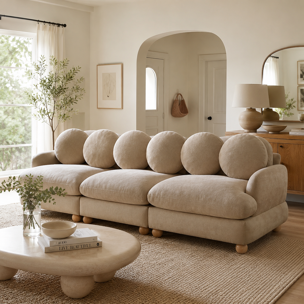 Montclair 95" 3-Seater Modular Chenille Sofa with 6 Round Pillows