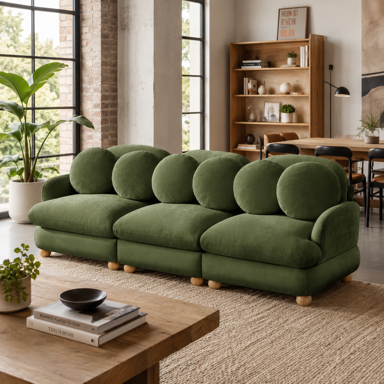 Montclair 95" 3-Seater Modular Chenille Sofa with 6 Round Pillows