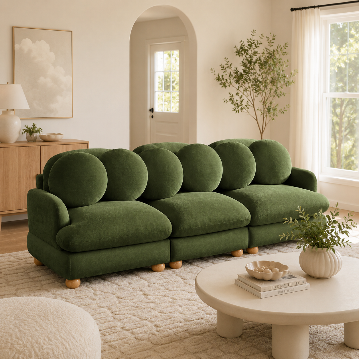 Montclair 95" 3-Seater Modular Chenille Sofa with 6 Round Pillows