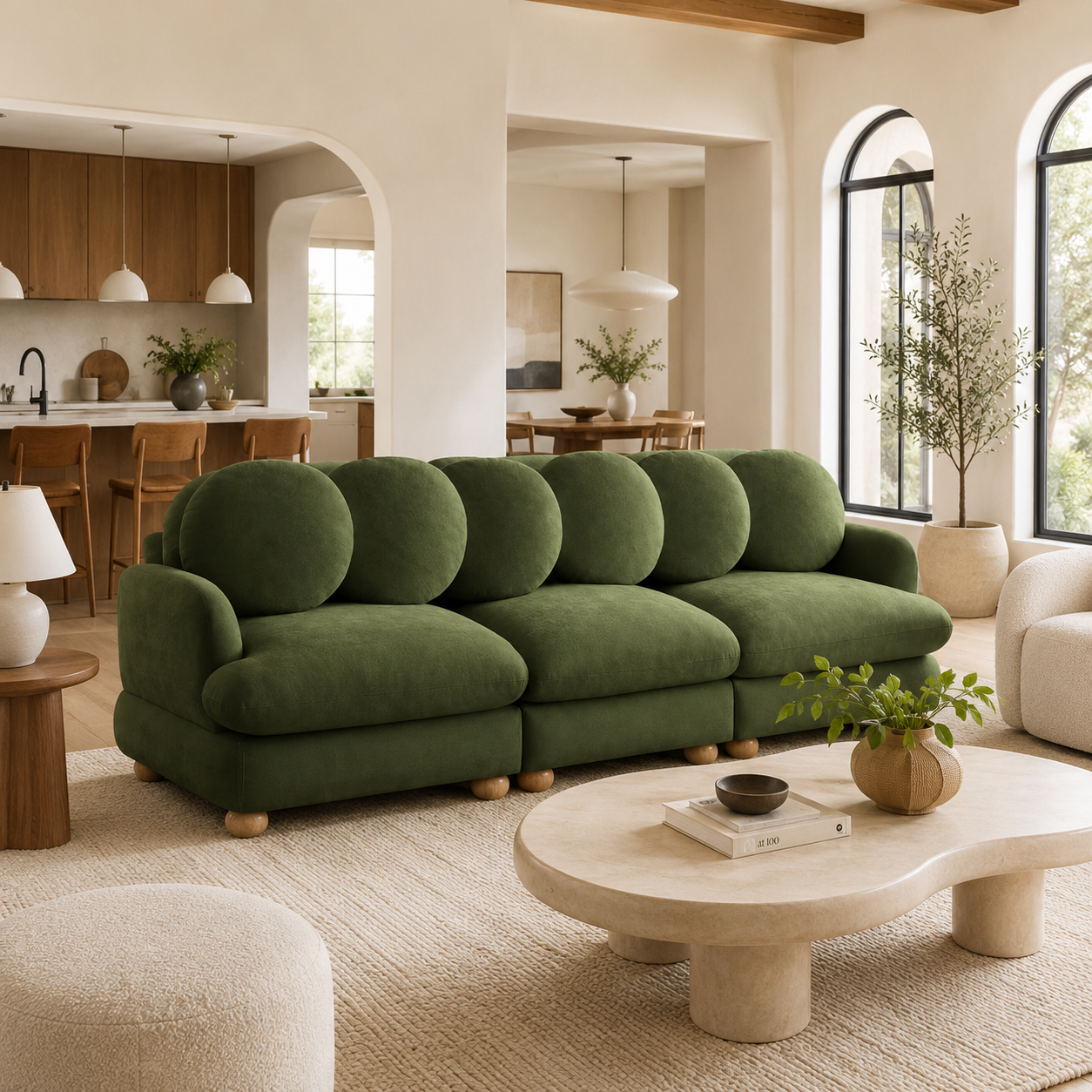 Montclair 95" 3-Seater Modular Chenille Sofa with 6 Round Pillows