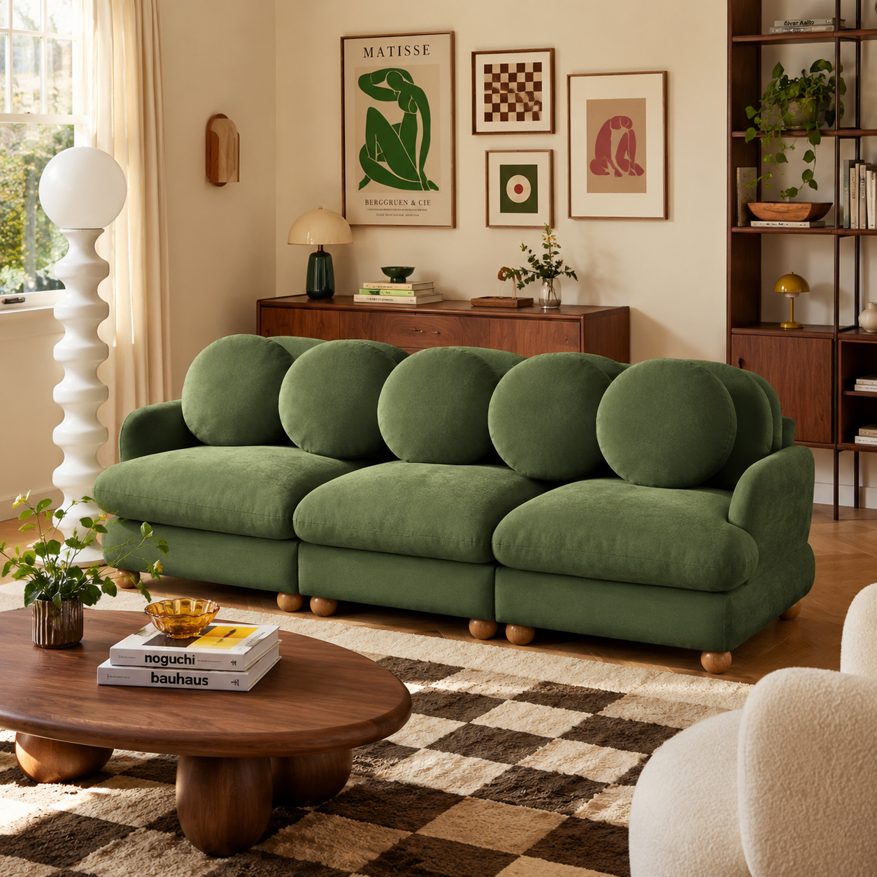 Montclair 95" 3-Seater Modular Chenille Sofa with 7 Round Pillows