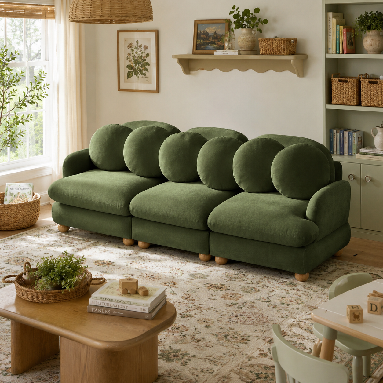 Montclair 95" 3-Seater Modular Chenille Sofa with 6 Round Pillows