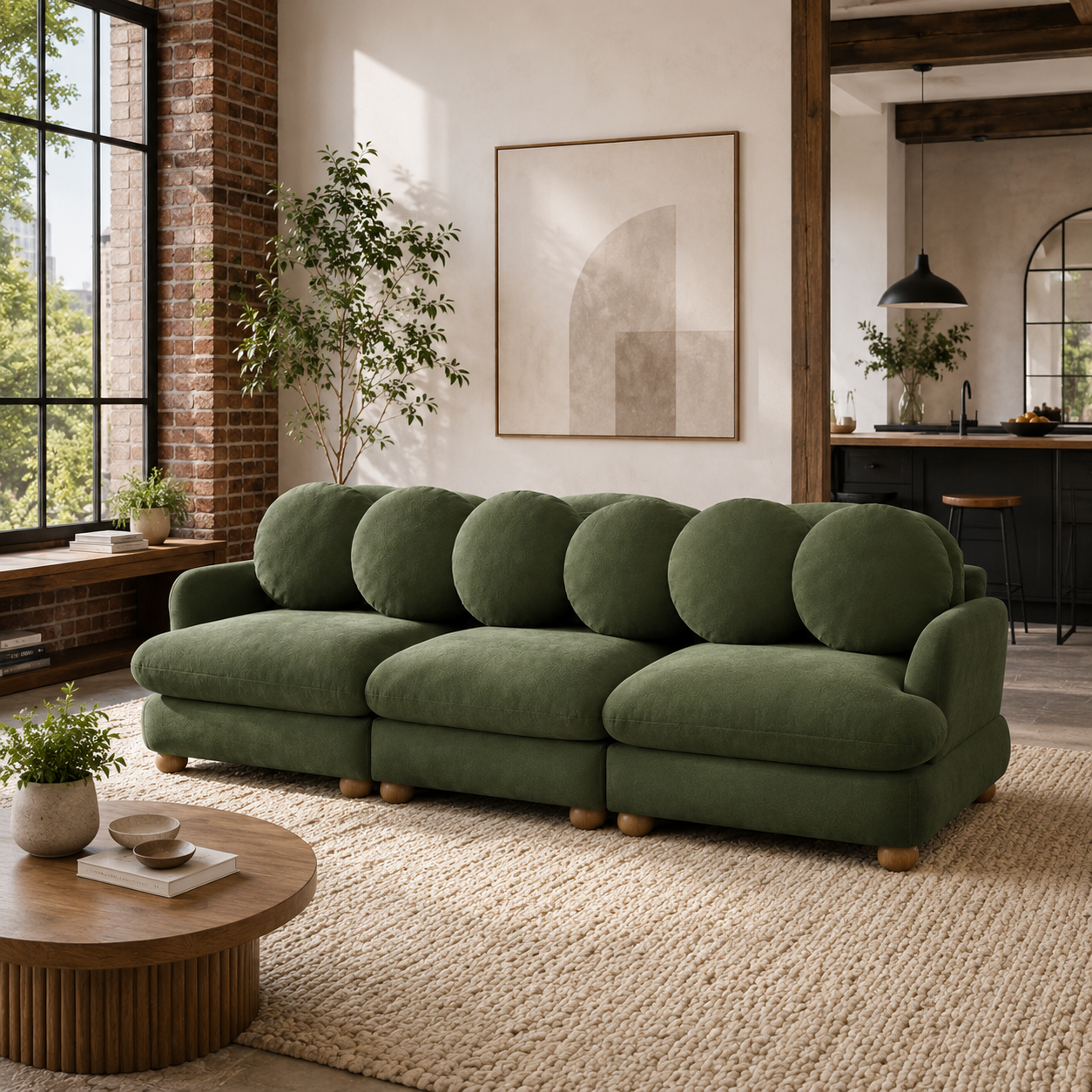 Montclair 95" 3-Seater Modular Chenille Sofa with 6 Round Pillows