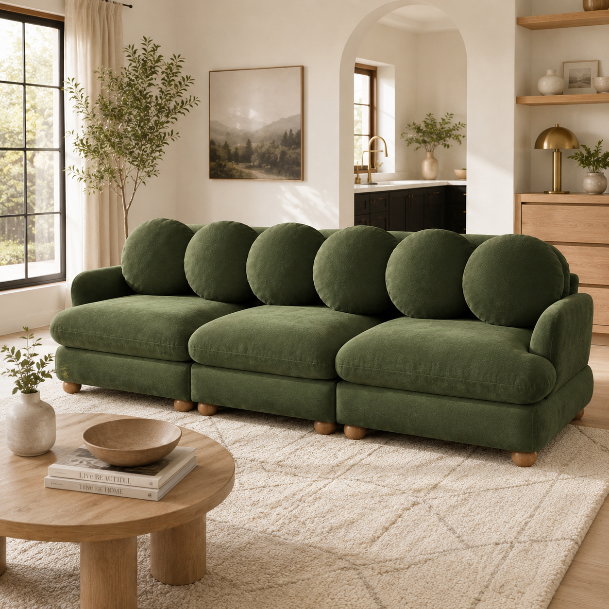 Montclair 95" 3-Seater Modular Chenille Sofa with 6 Round Pillows