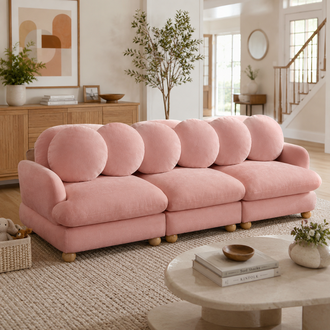 Montclair 95" 3-Seater Modular Chenille Sofa with 7 Round Pillows