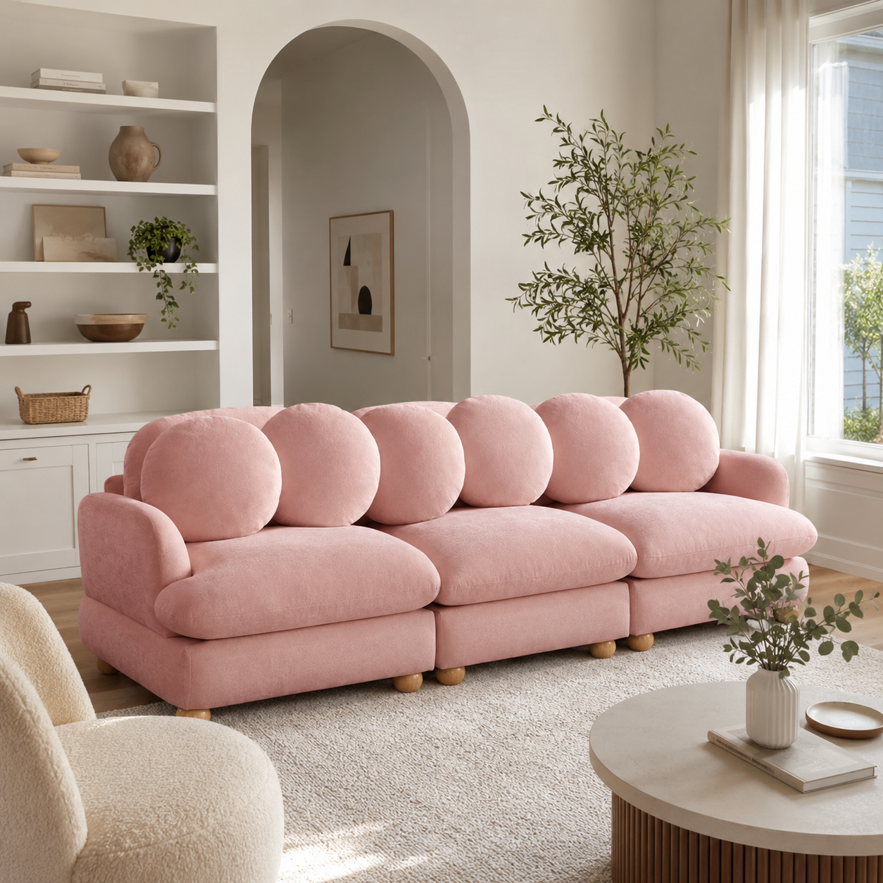 Montclair 95" 3-Seater Modular Chenille Sofa with 6 Round Pillows