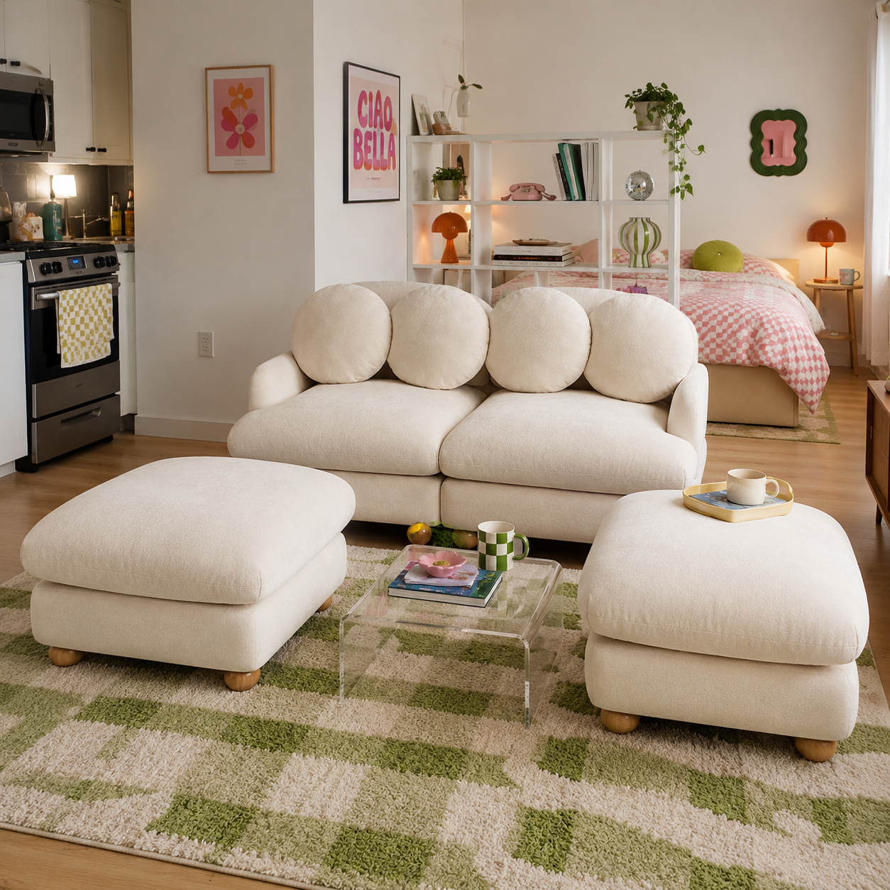 Montclair 68" 4-Piece Modular Chenille Sofa with Daybed Configuration