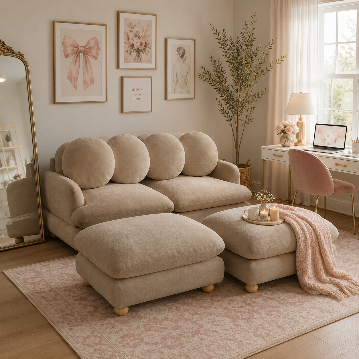 Montclair 68" 4-Piece Modular Chenille Sofa with Daybed Configuration