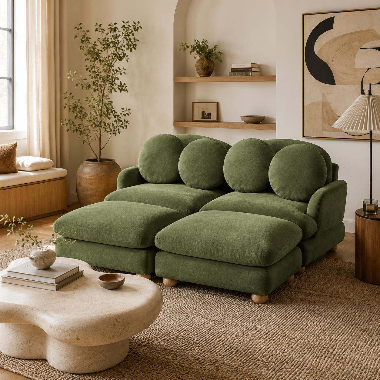 Montclair 68" 4-Piece Modular Chenille Sofa with Daybed Configuration