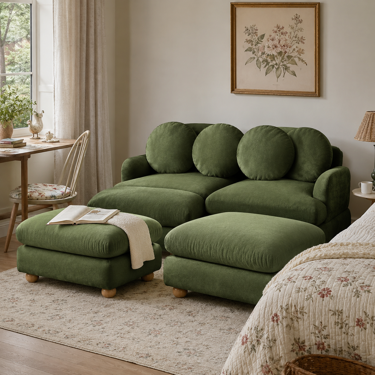 Montclair 68" 4-Piece Modular Chenille Sofa with Daybed Configuration