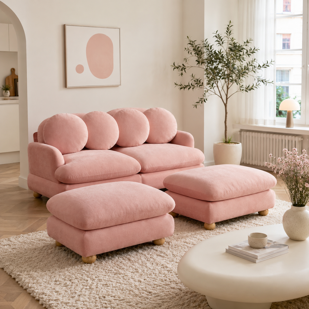 Montclair 68" 4-Piece Modular Chenille Sofa with Daybed Configuration