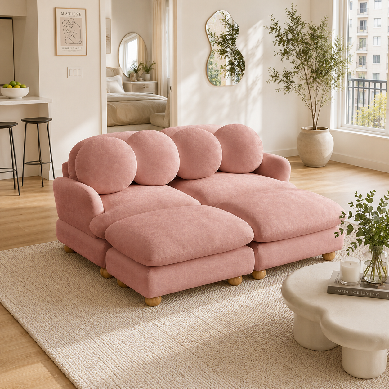Montclair 68" 4-Piece Modular Chenille Sofa with Daybed Configuration