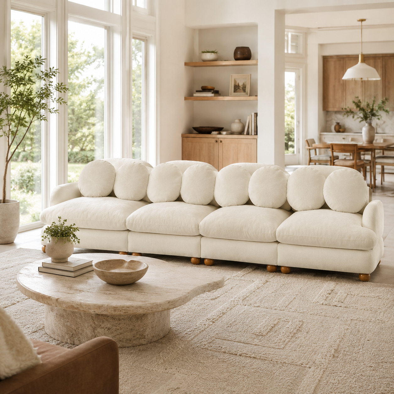Montclair 123" 4-Seater Modular Chenille Sofa with 8 Round Pillows
