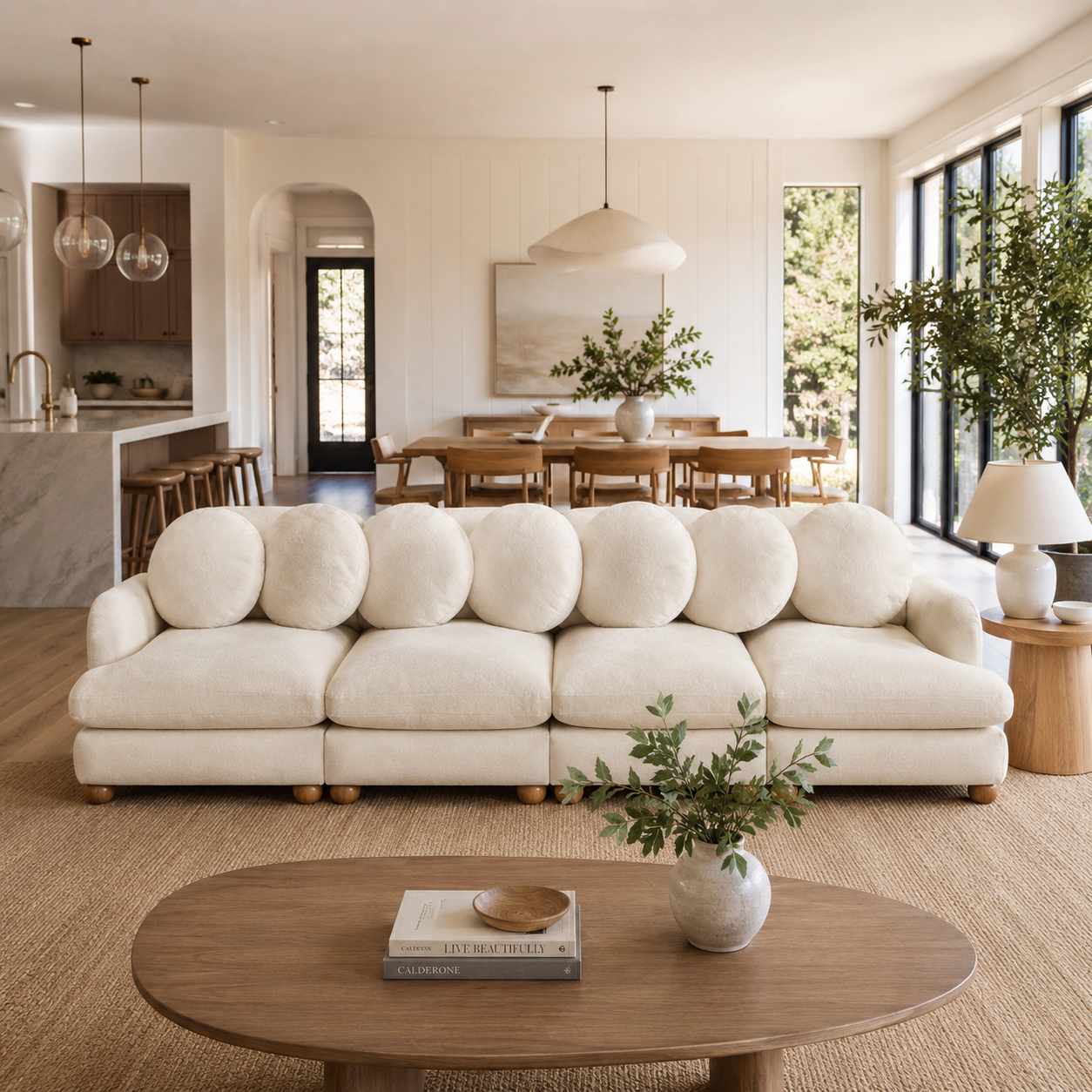 Montclair 123" 4-Seater Modular Chenille Sofa with 9 Round Pillows
