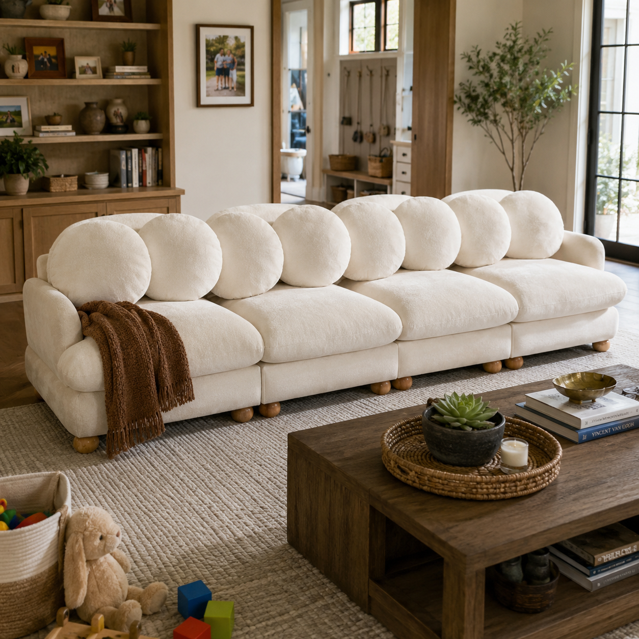 Montclair 123" 4-Seater Modular Chenille Sofa with 8 Round Pillows