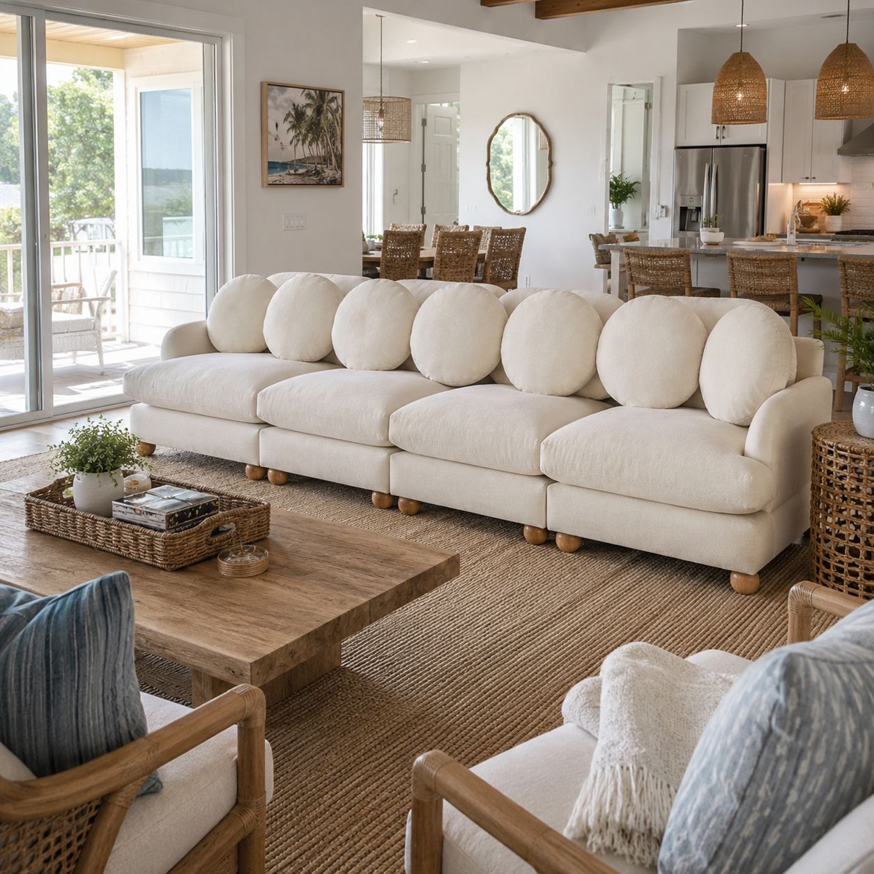 Montclair 123" 4-Seater Modular Chenille Sofa with 8 Round Pillows