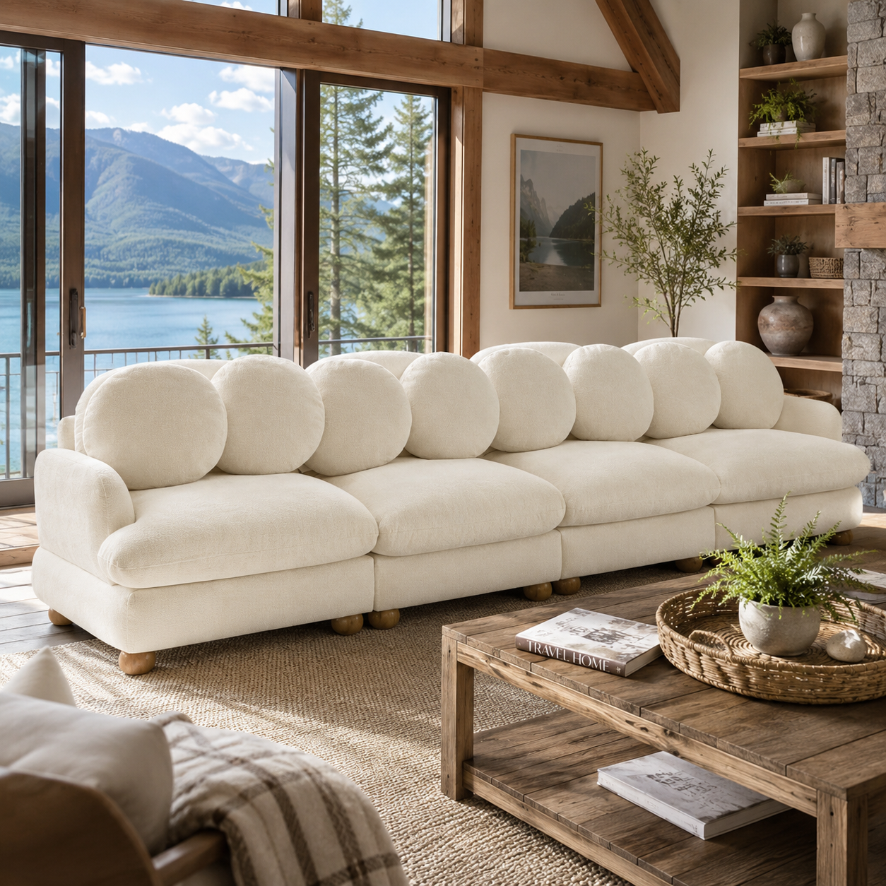 Montclair 123" 4-Seater Modular Chenille Sofa with 9 Round Pillows