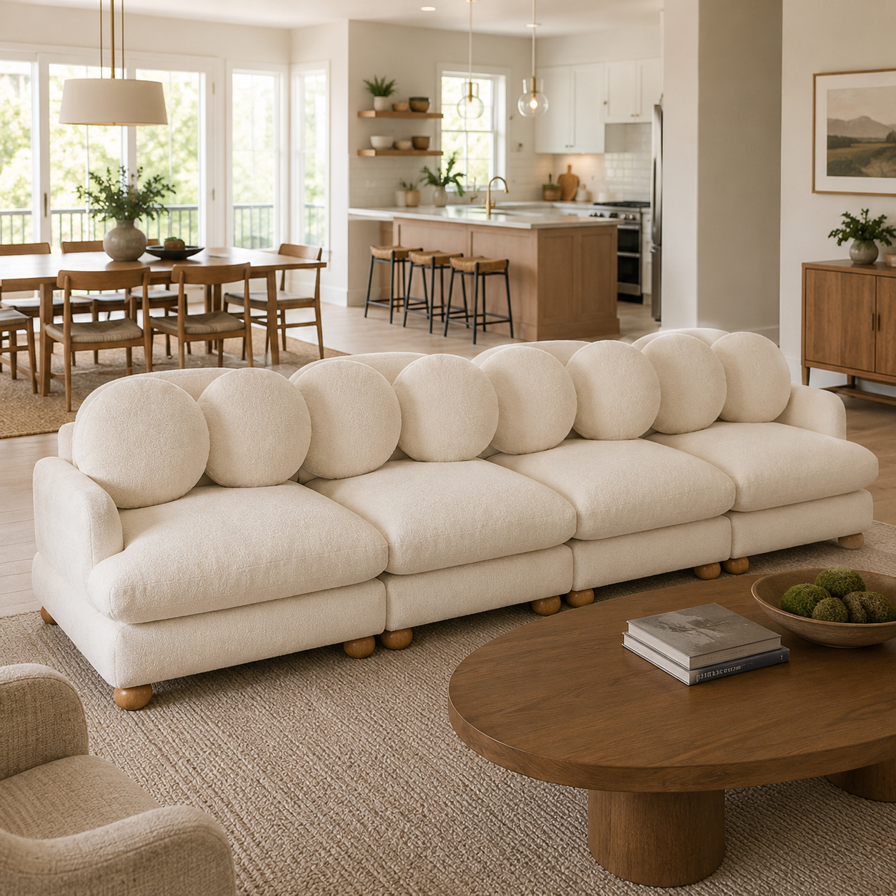 Montclair 123" 4-Seater Modular Chenille Sofa with 8 Round Pillows