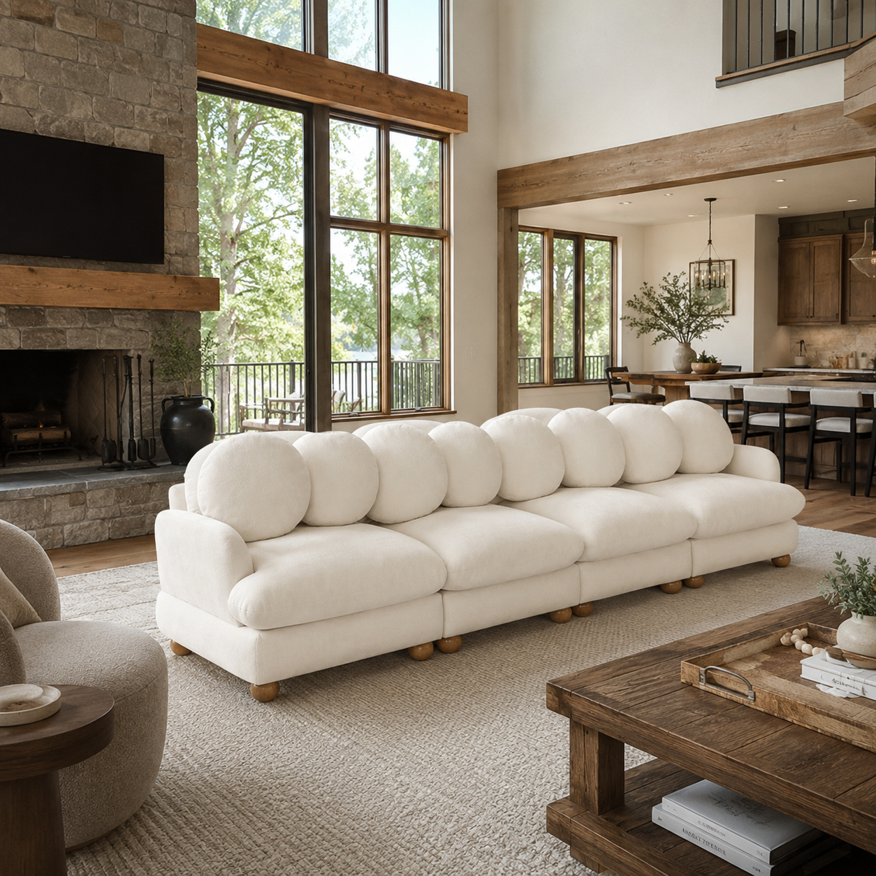 Montclair 123" 4-Seater Modular Chenille Sofa with 8 Round Pillows