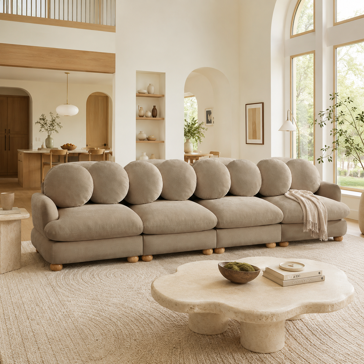 Montclair 123" 4-Seater Modular Chenille Sofa with 8 Round Pillows