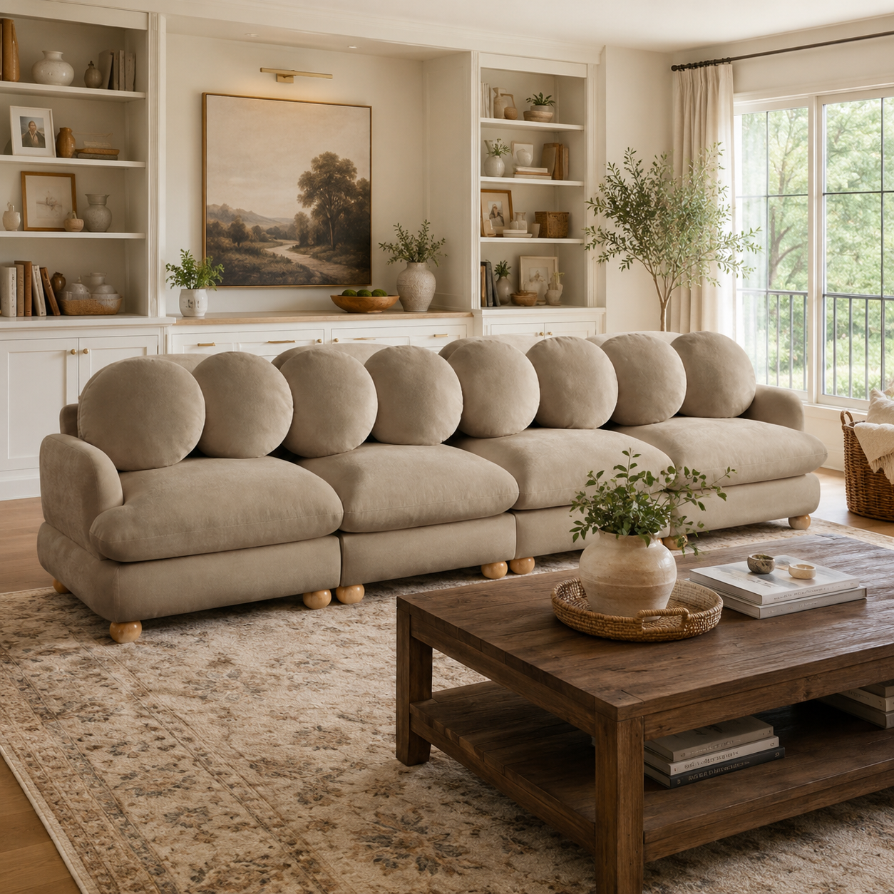Montclair 123" 4-Seater Modular Chenille Sofa with 8 Round Pillows
