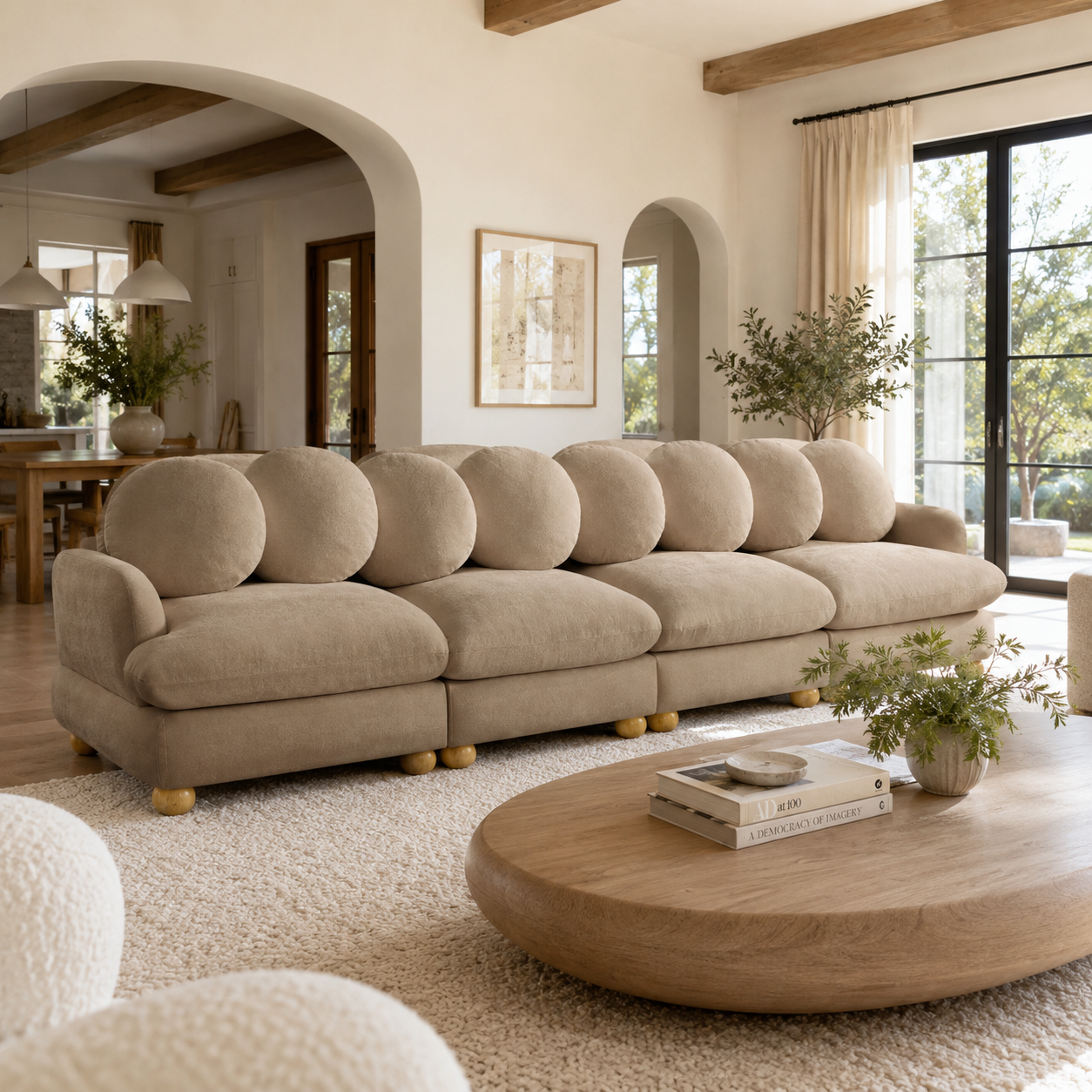 Montclair 123" 4-Seater Modular Chenille Sofa with 8 Round Pillows