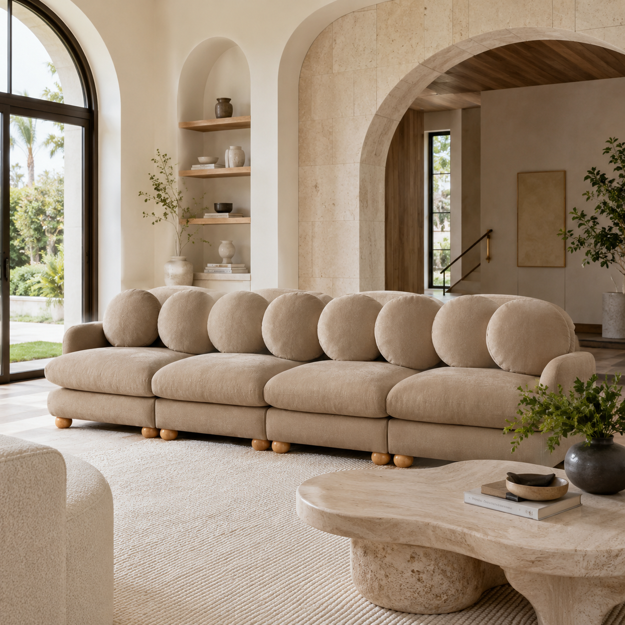 Montclair 123" 4-Seater Modular Chenille Sofa with 8 Round Pillows