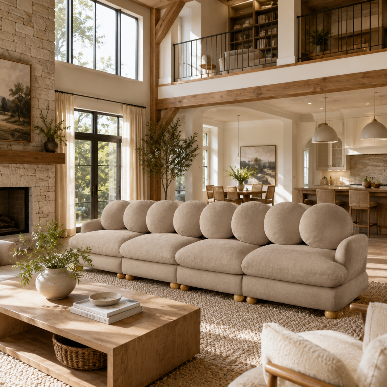Montclair 123" 4-Seater Modular Chenille Sofa with 8 Round Pillows
