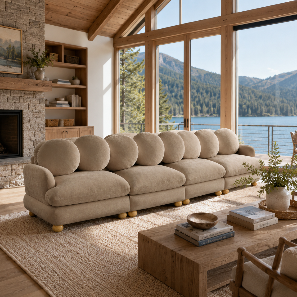 Montclair 123" 4-Seater Modular Chenille Sofa with 8 Round Pillows