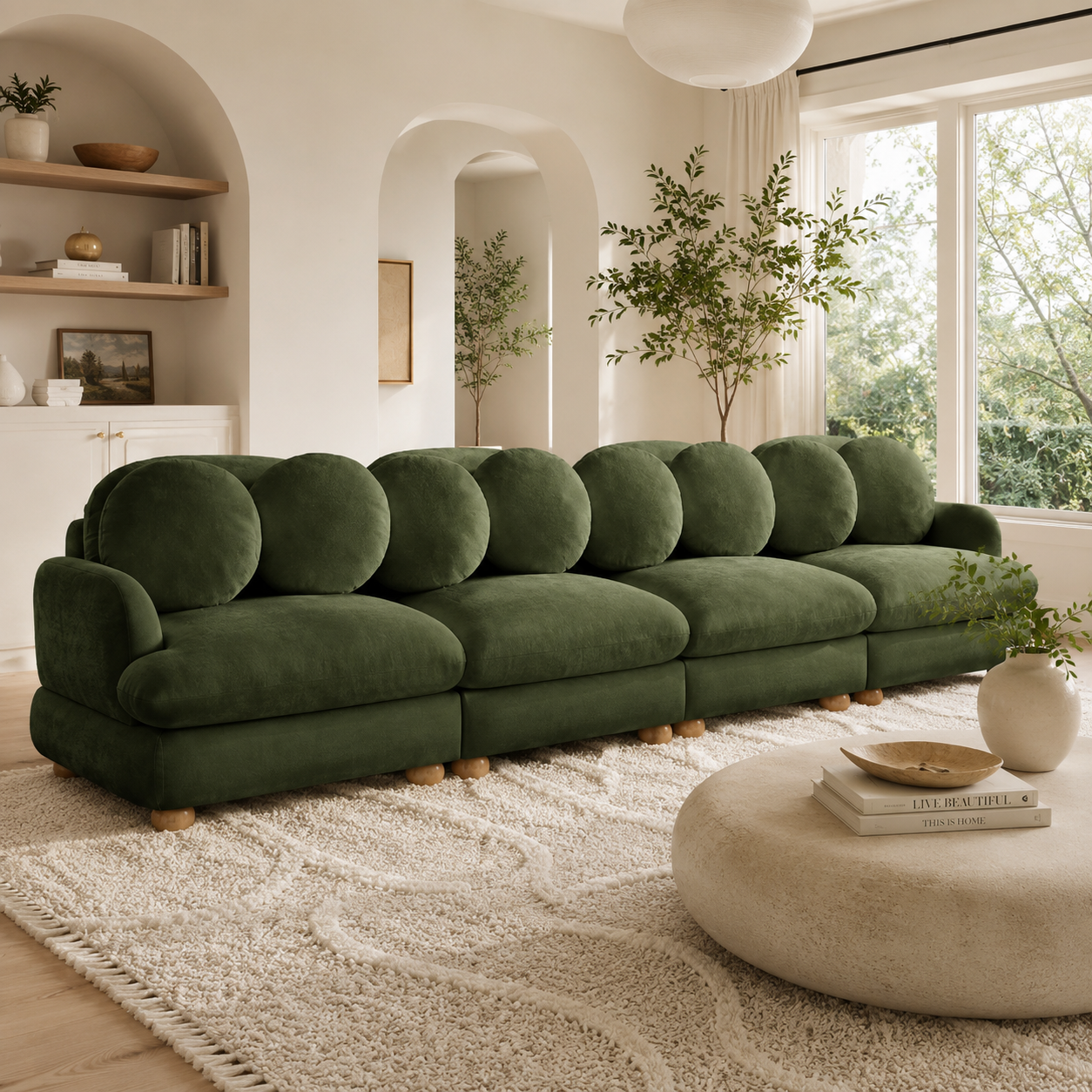 Montclair 123" 4-Seater Modular Chenille Sofa with 8 Round Pillows