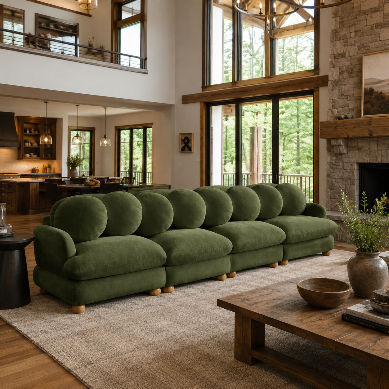 Montclair 123" 4-Seater Modular Chenille Sofa with 9 Round Pillows