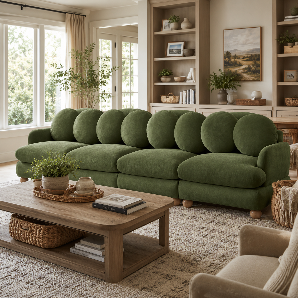 Montclair 123" 4-Seater Modular Chenille Sofa with 8 Round Pillows