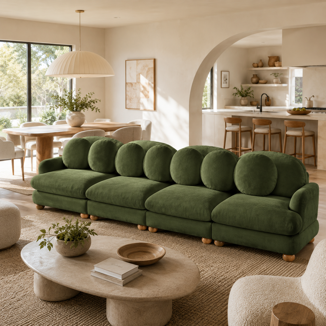 Montclair 123" 4-Seater Modular Chenille Sofa with 8 Round Pillows