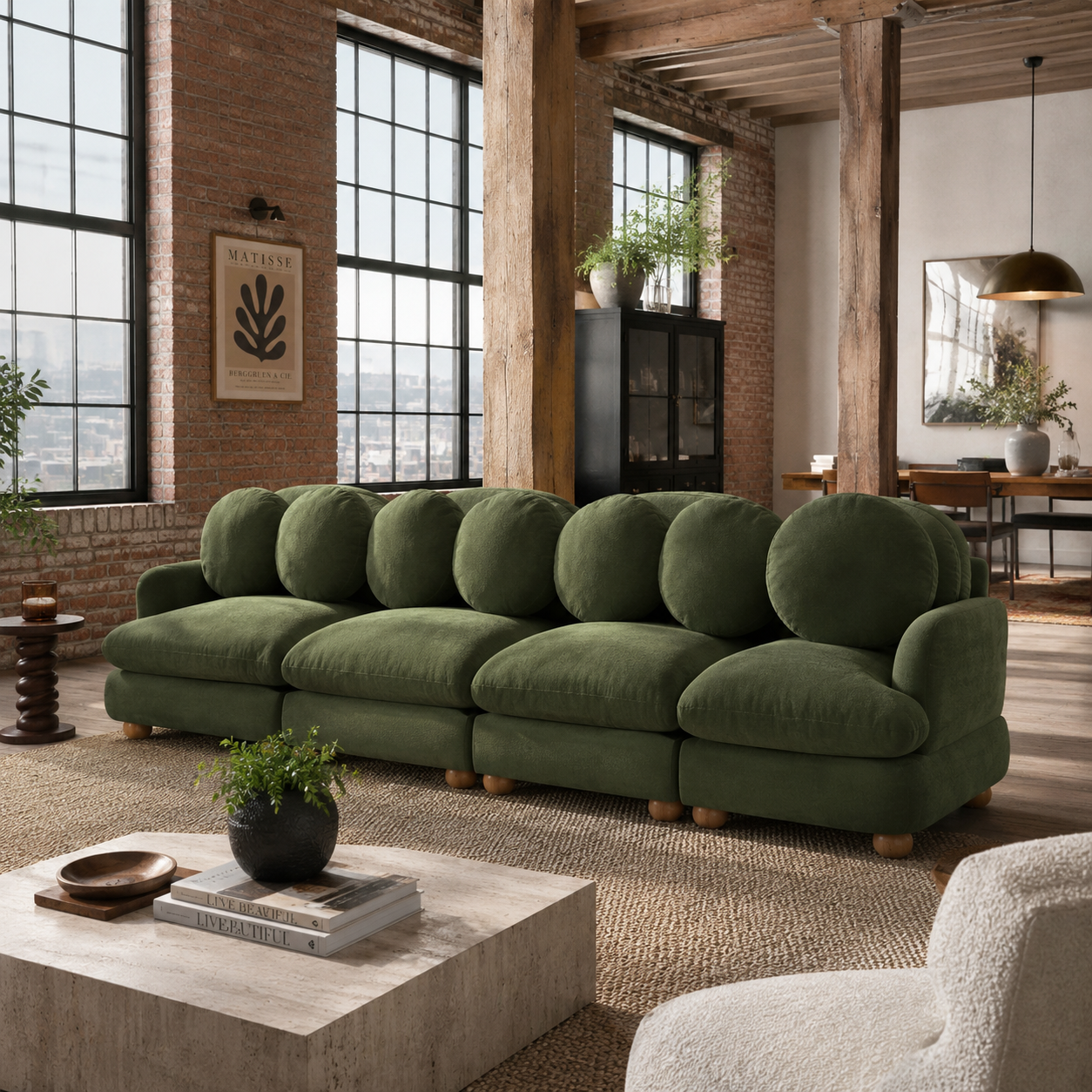 Montclair 123" 4-Seater Modular Chenille Sofa with 8 Round Pillows