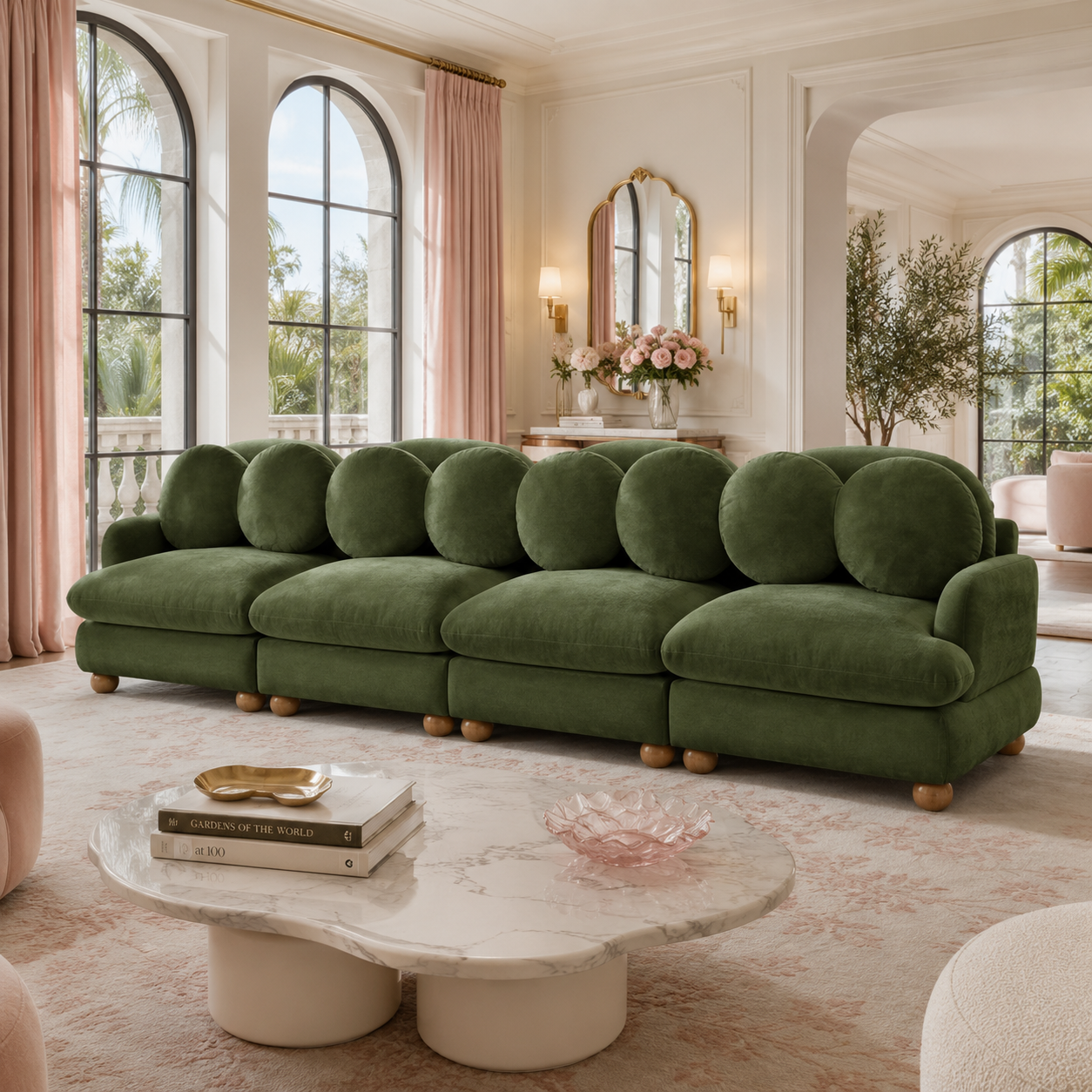 Montclair 123" 4-Seater Modular Chenille Sofa with 8 Round Pillows