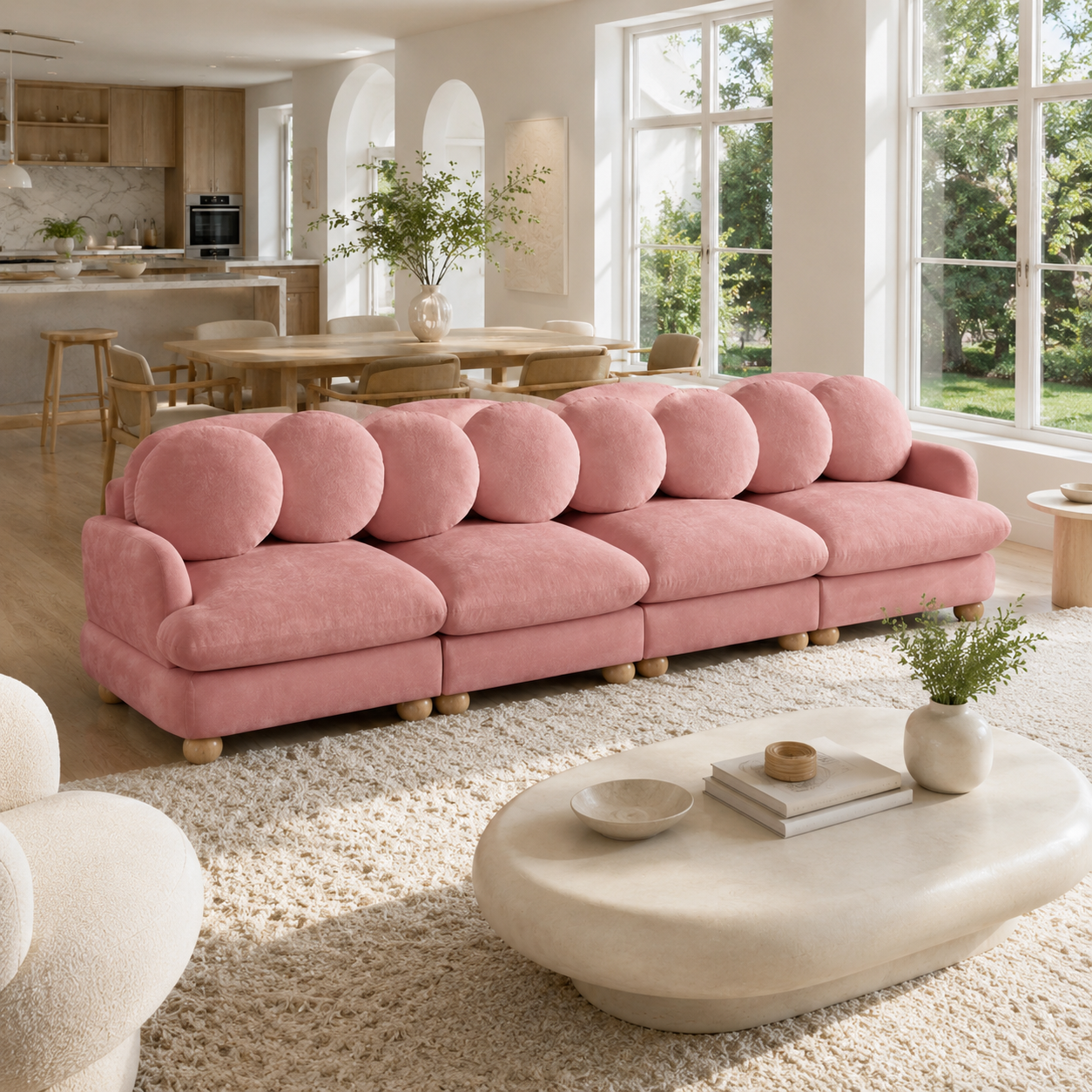 Montclair 123" 4-Seater Modular Chenille Sofa with 8 Round Pillows