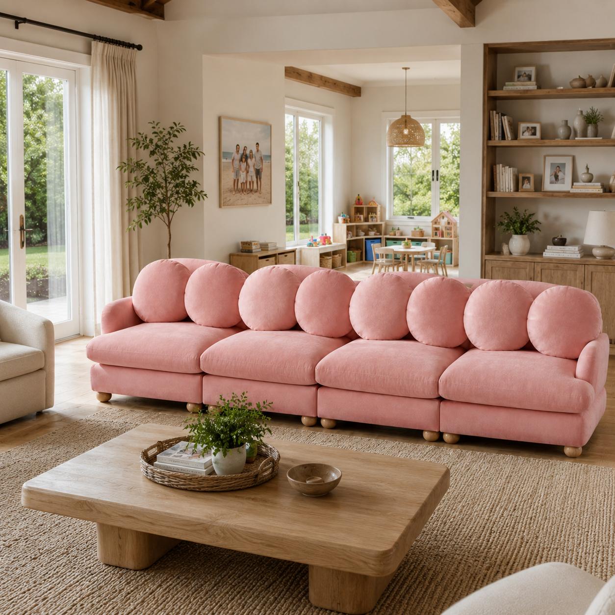 Montclair 123" 4-Seater Modular Chenille Sofa with 9 Round Pillows