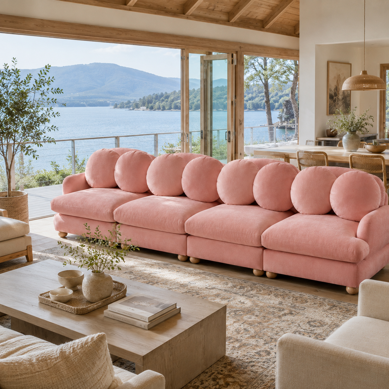 Montclair 123" 4-Seater Modular Chenille Sofa with 9 Round Pillows