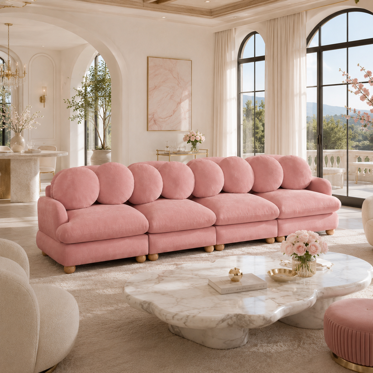 Montclair 123" 4-Seater Modular Chenille Sofa with 8 Round Pillows