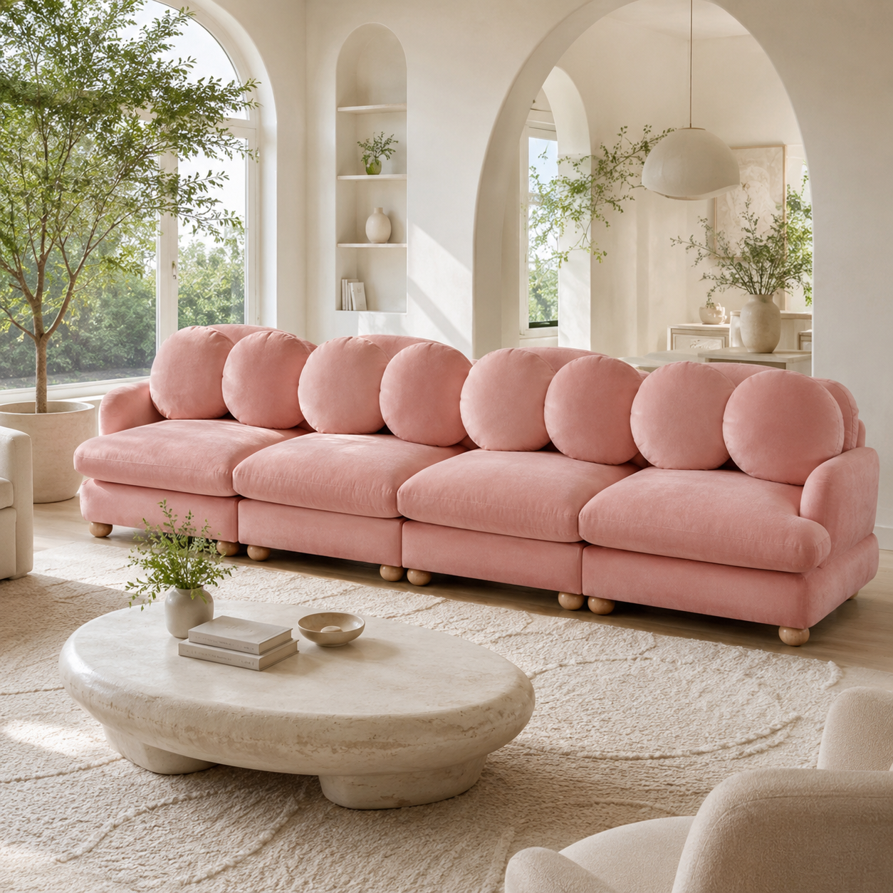 Montclair 123" 4-Seater Modular Chenille Sofa with 8 Round Pillows