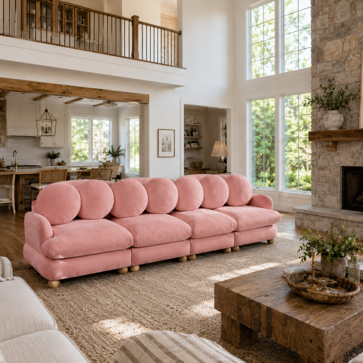 Montclair 123" 4-Seater Modular Chenille Sofa with 8 Round Pillows