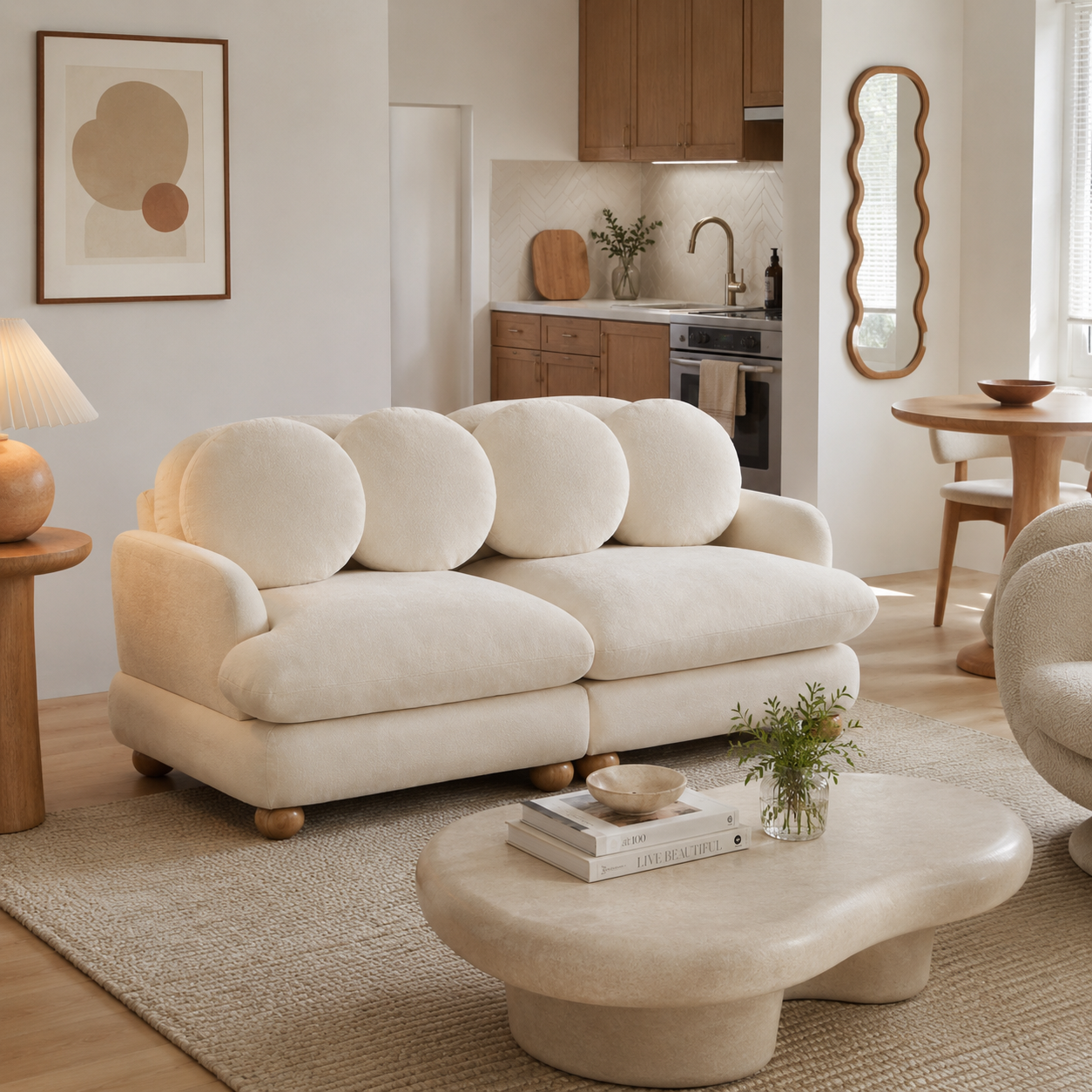 Montclair 68" Modular Chenille Cloud Loveseat Sofa with 4 Round Back Pillows