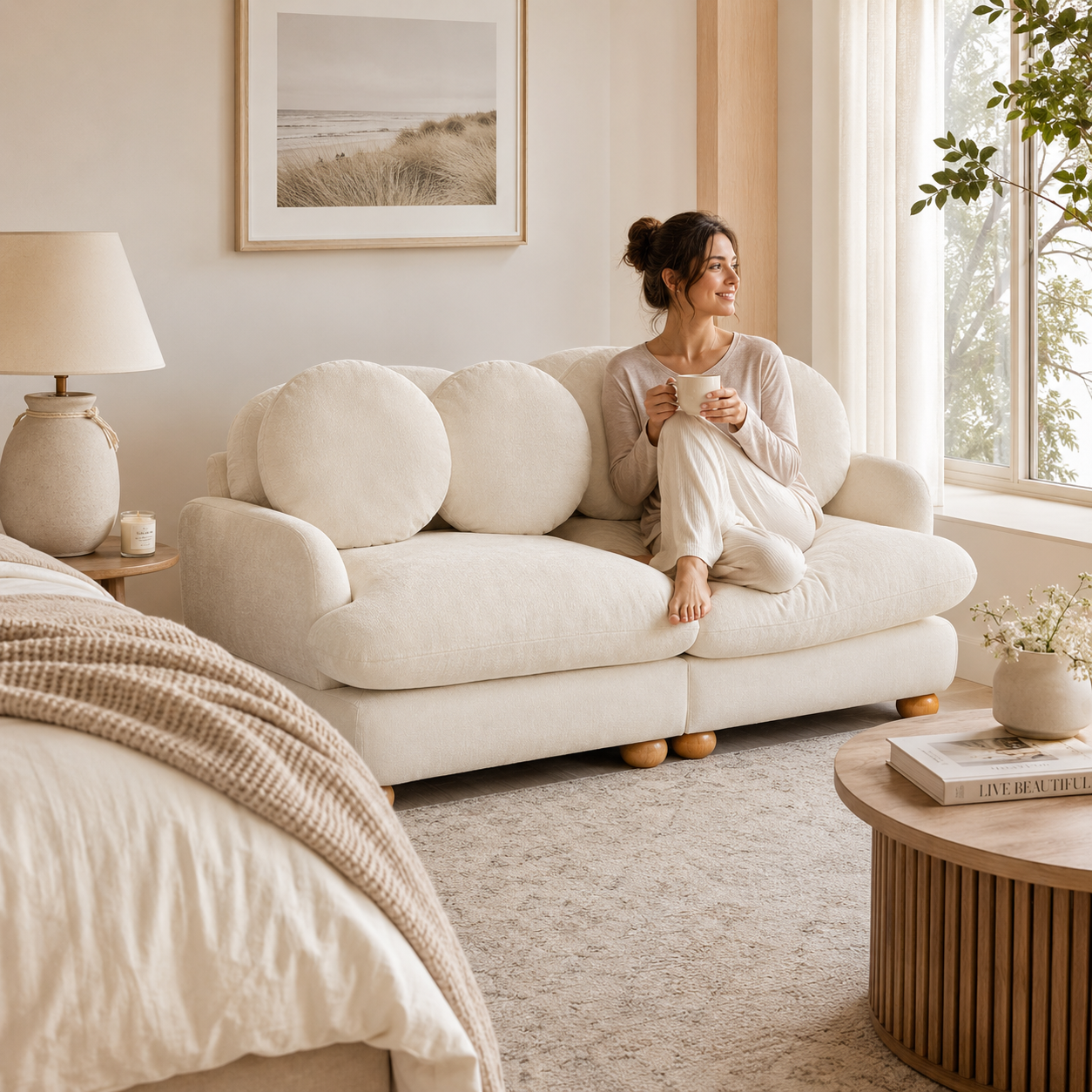 Montclair 68" Modular Chenille Cloud Loveseat Sofa with 4 Round Back Pillows