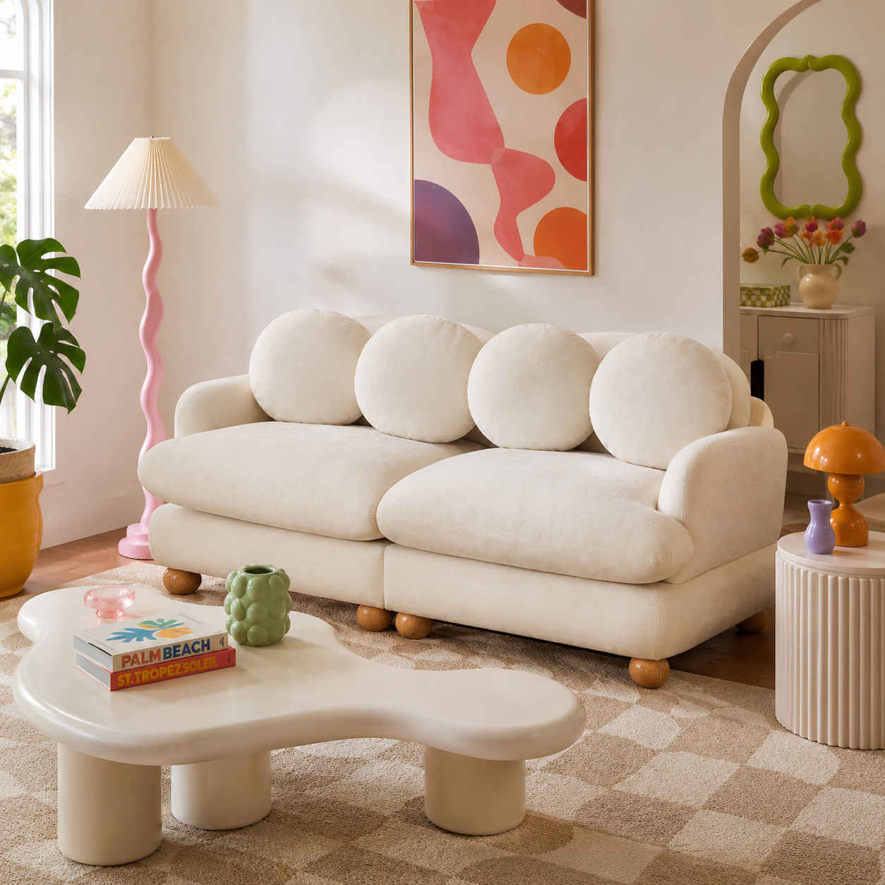 Montclair 68" Modular Chenille Cloud Loveseat Sofa with 4 Round Back Pillows