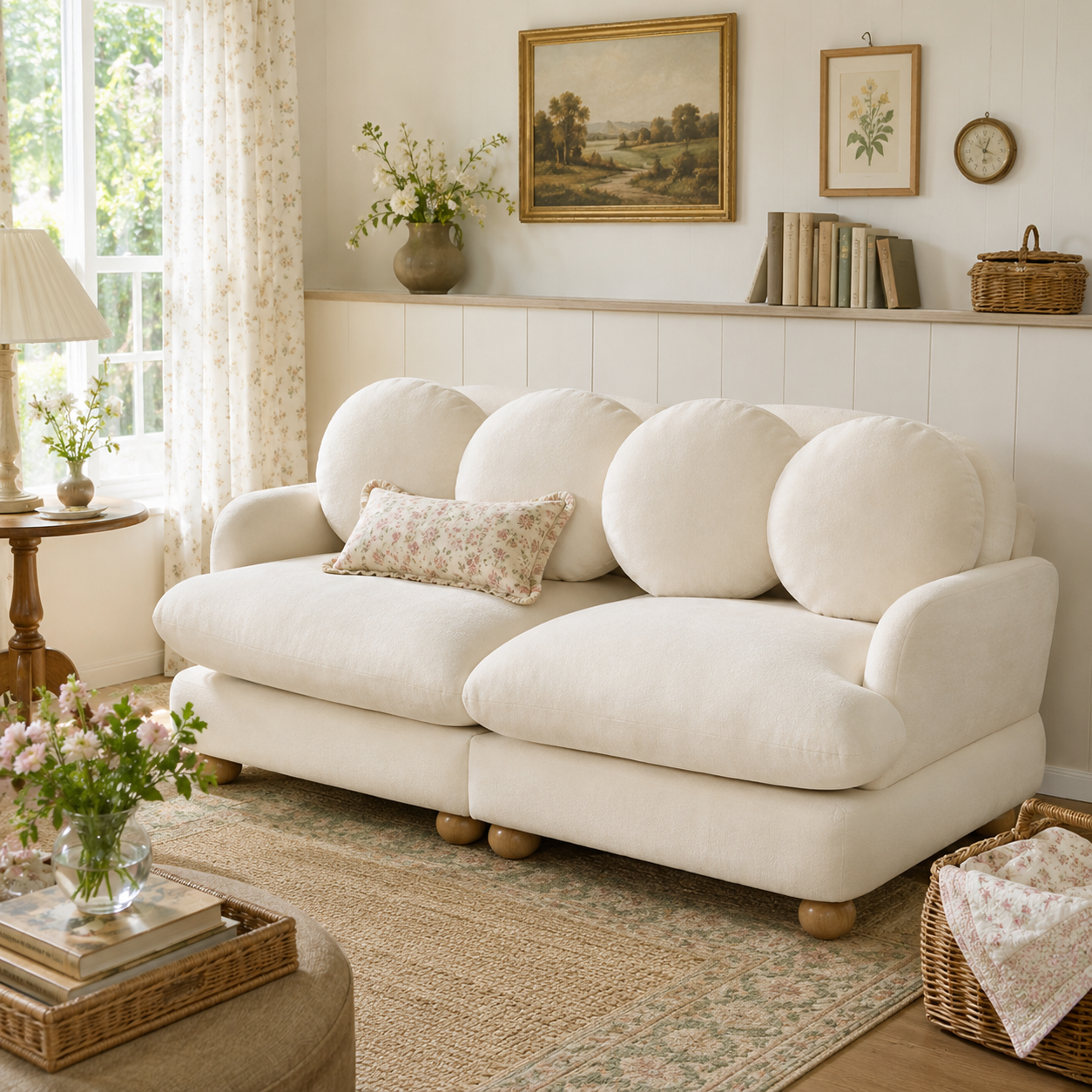 Montclair 68" Modular Chenille Cloud Loveseat Sofa with 4 Round Back Pillows