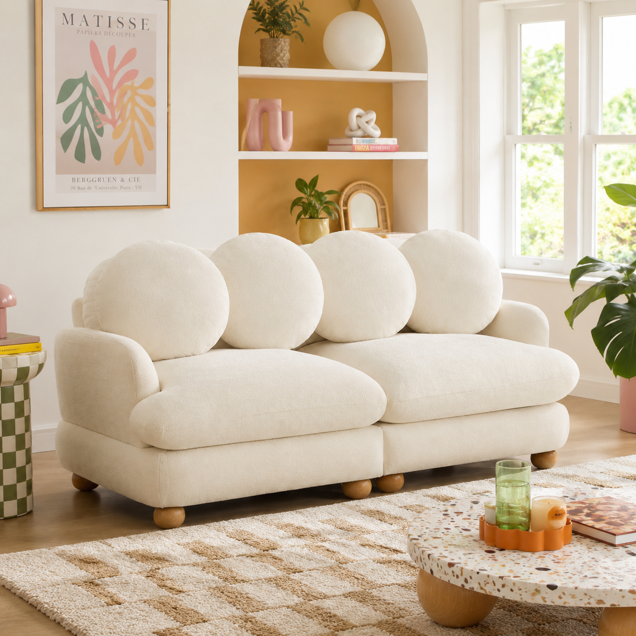 Montclair 68" Modular Chenille Cloud Loveseat Sofa with 4 Round Back Pillows
